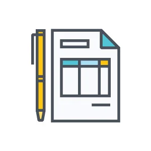 paperwork and pen line icon