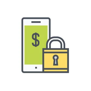 line icon of a smartphone and padlock representing secure banking app